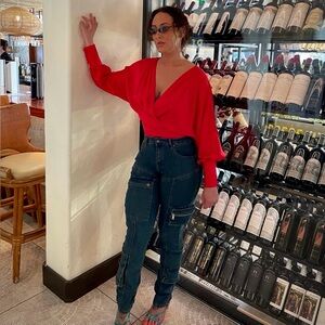 Express Deep V Red Top